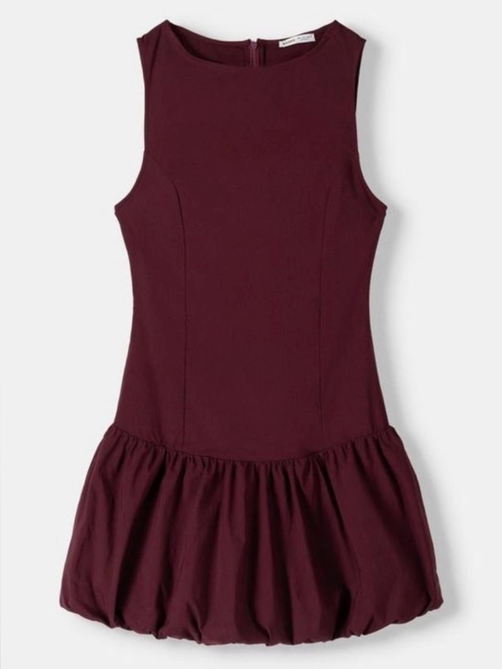 Bershka Burgundy Bubble-Hem Dress